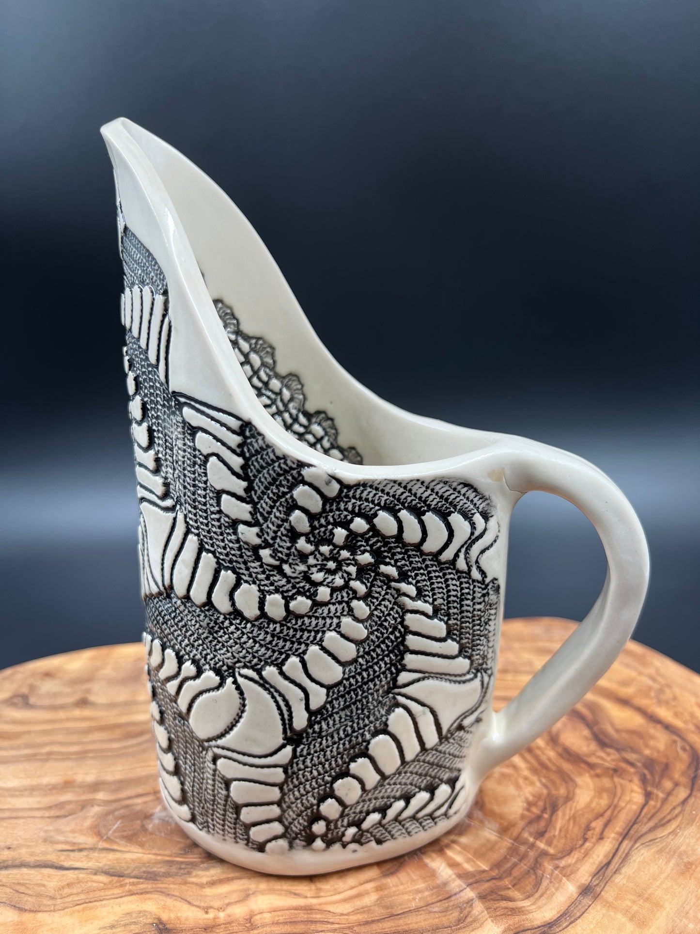 Black lace pitcher with black lace interior, small