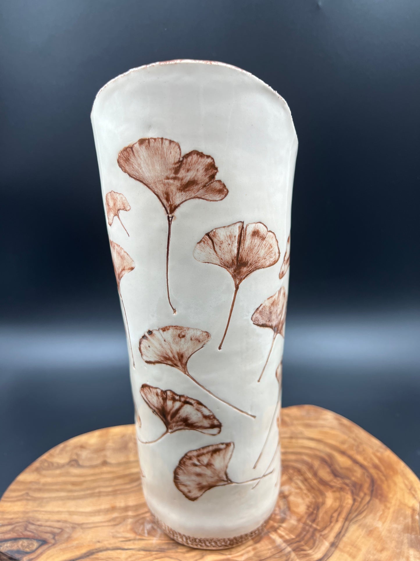 Sepia vase with sepia lace interior, tall
