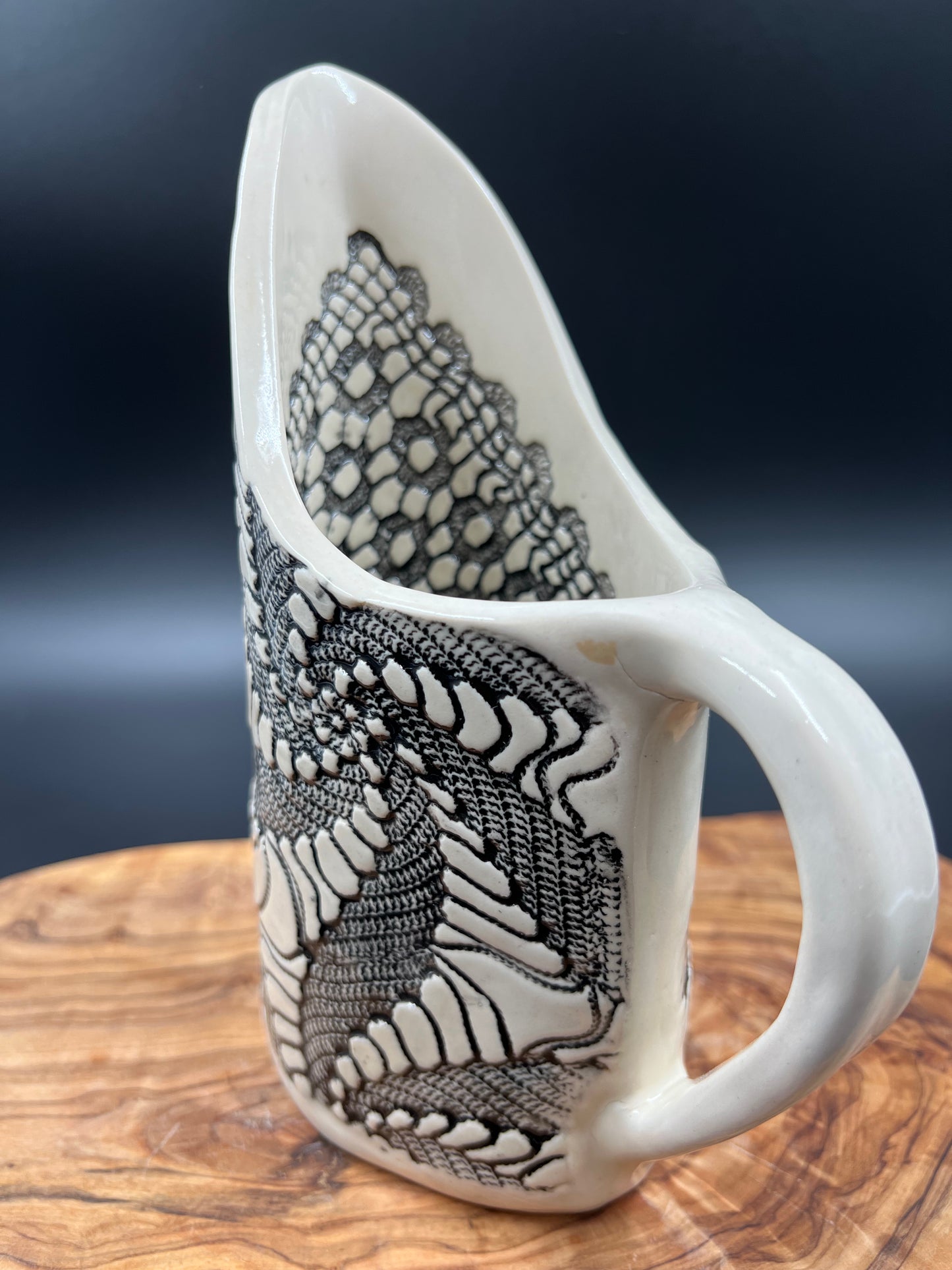 Black lace pitcher with black lace interior, small