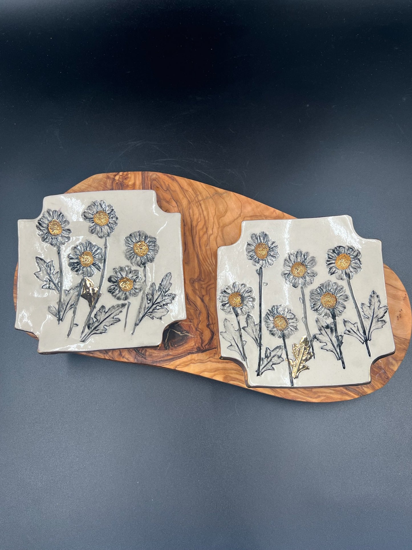 Black floral lace tray with gold detail