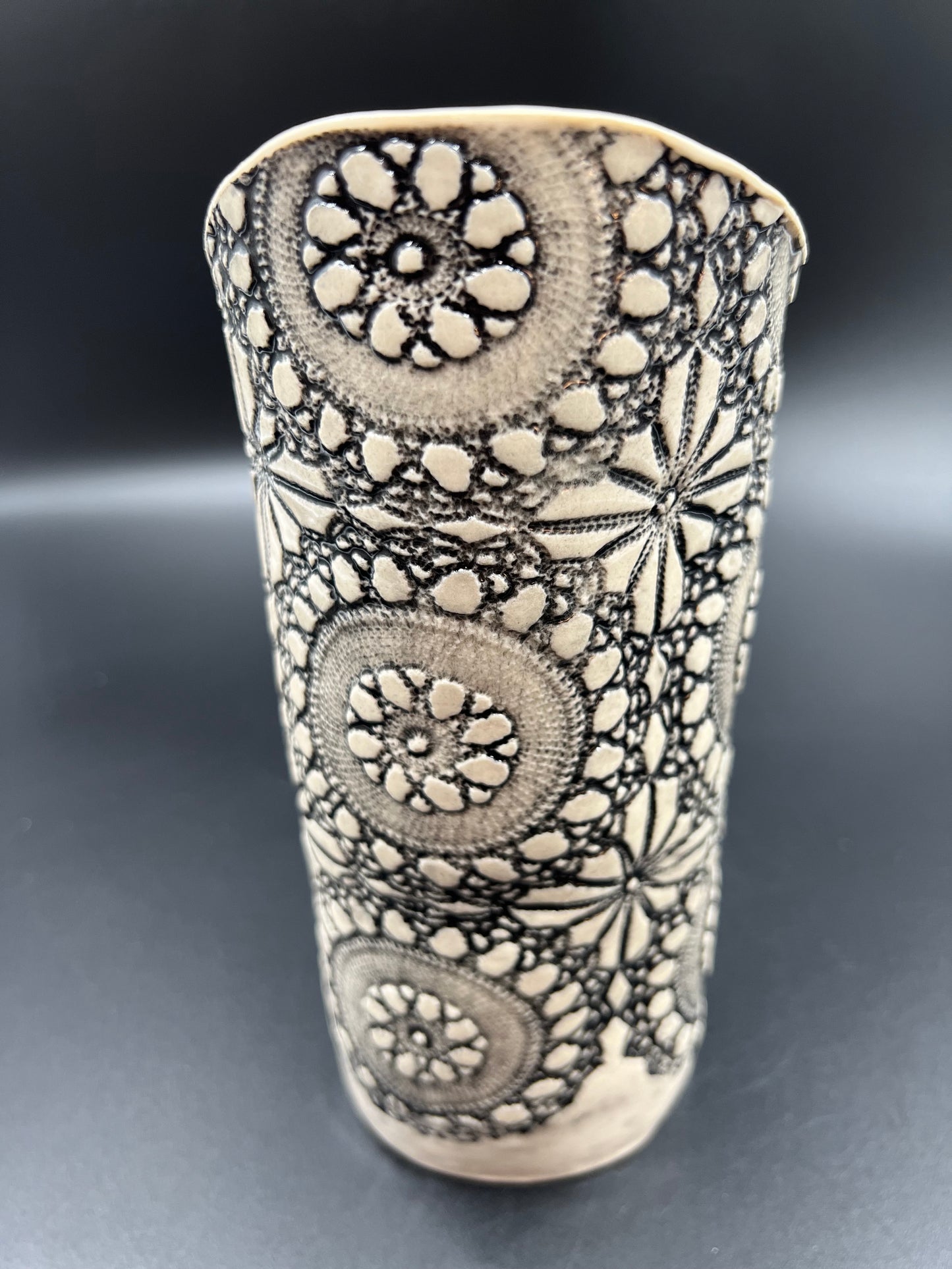 Antique Crochet and Flower Blackwash Vase