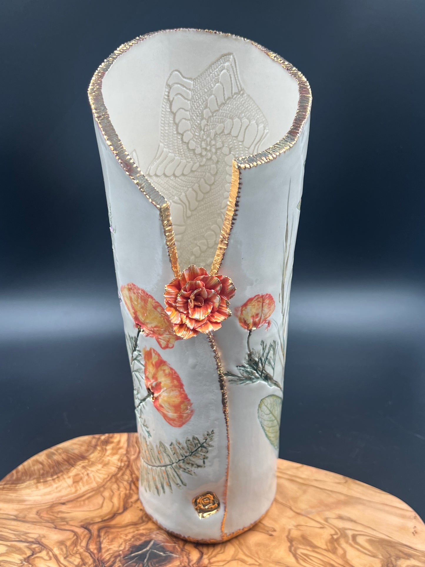 California Poppy Flower Vase with Handmade Flower Detail