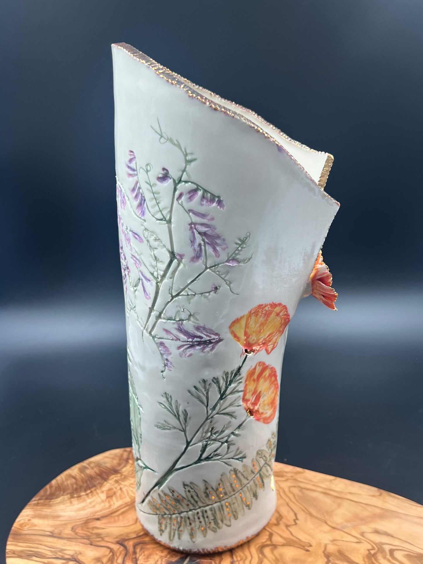 California Poppy Flower Vase with Handmade Flower Detail