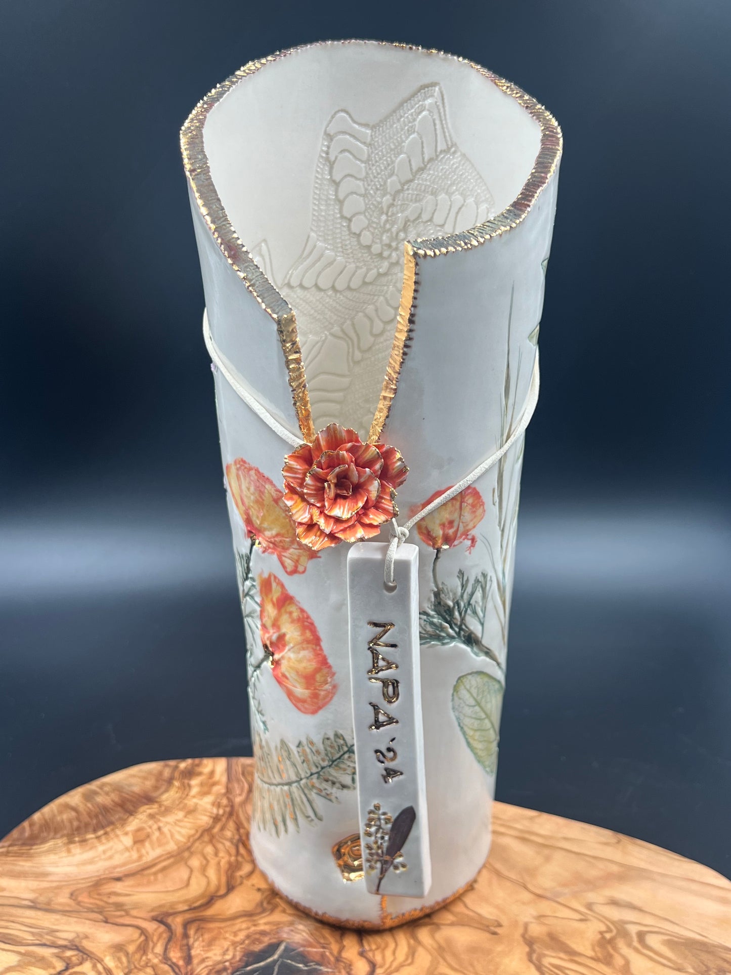 California Poppy Flower Vase with Handmade Flower Detail