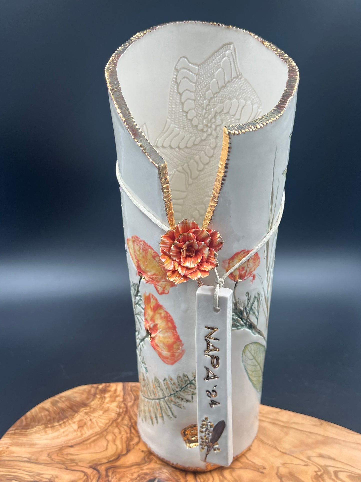 California Poppy Flower Vase with Handmade Flower Detail