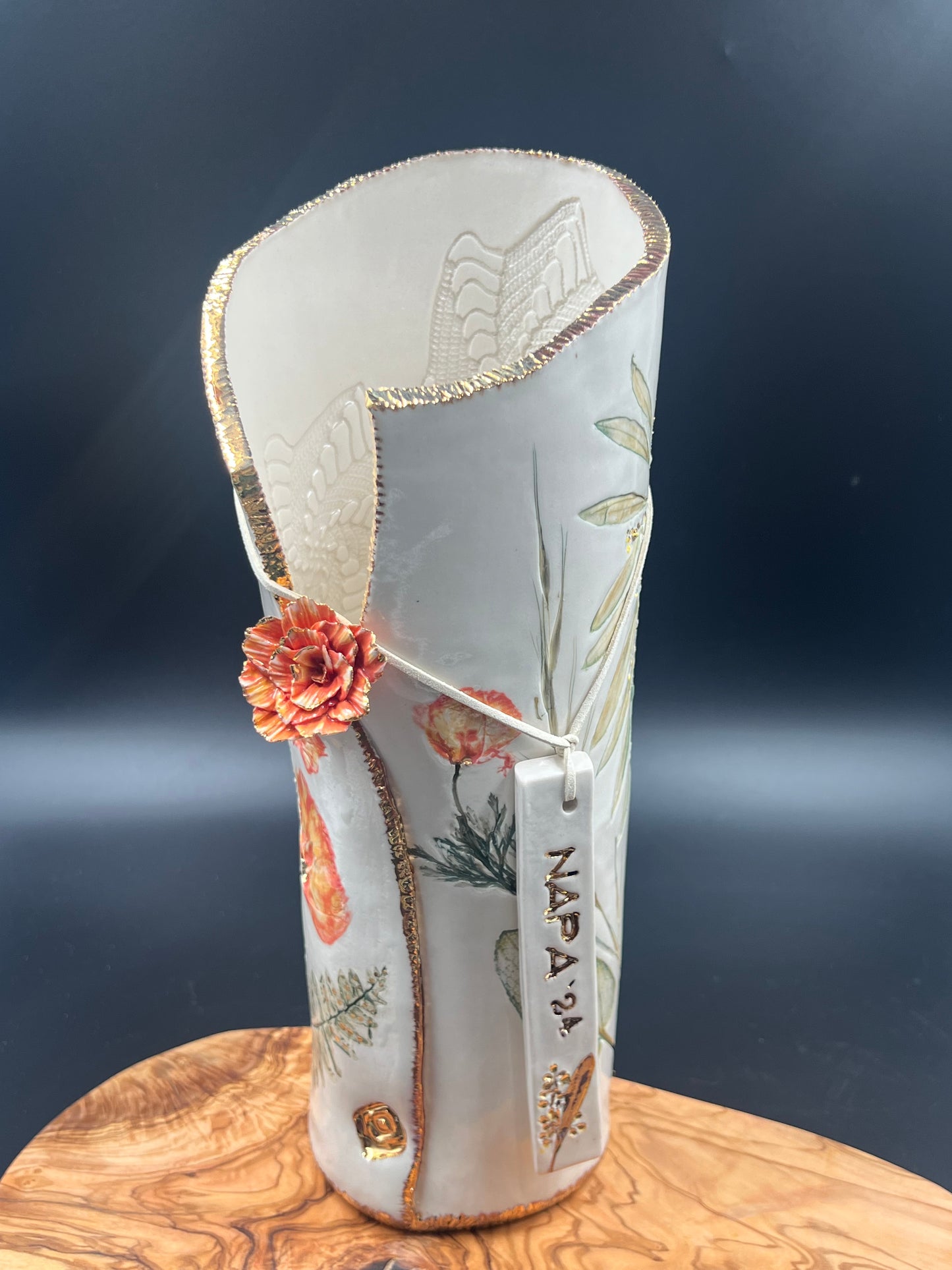 California Poppy Flower Vase with Handmade Flower Detail