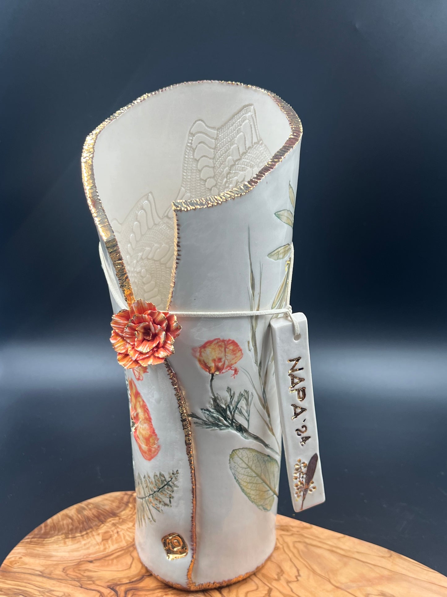 California Poppy Flower Vase with Handmade Flower Detail