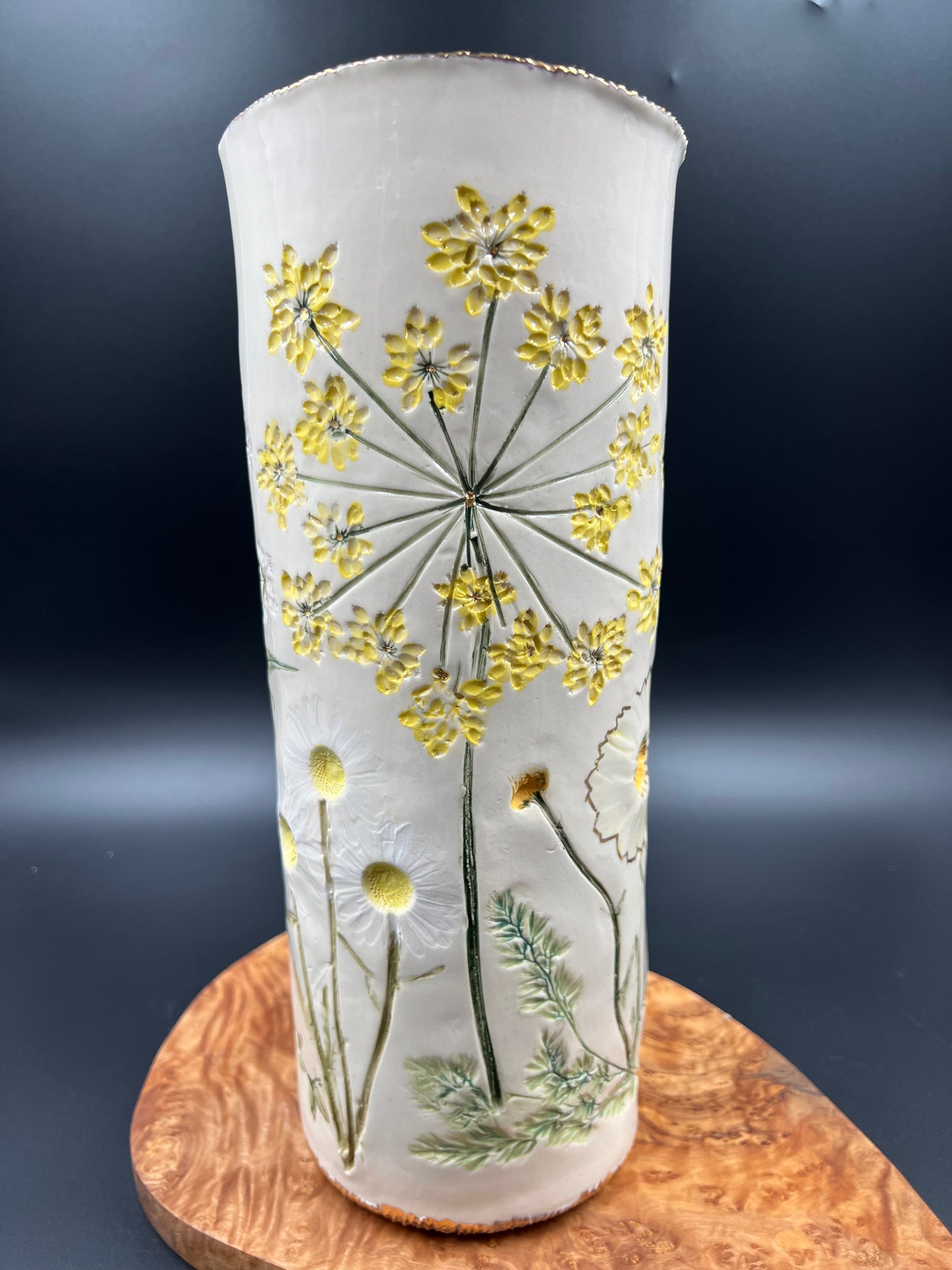 Wildflower and GInkgo Porcelain Ceramic Vase with Gold Accents