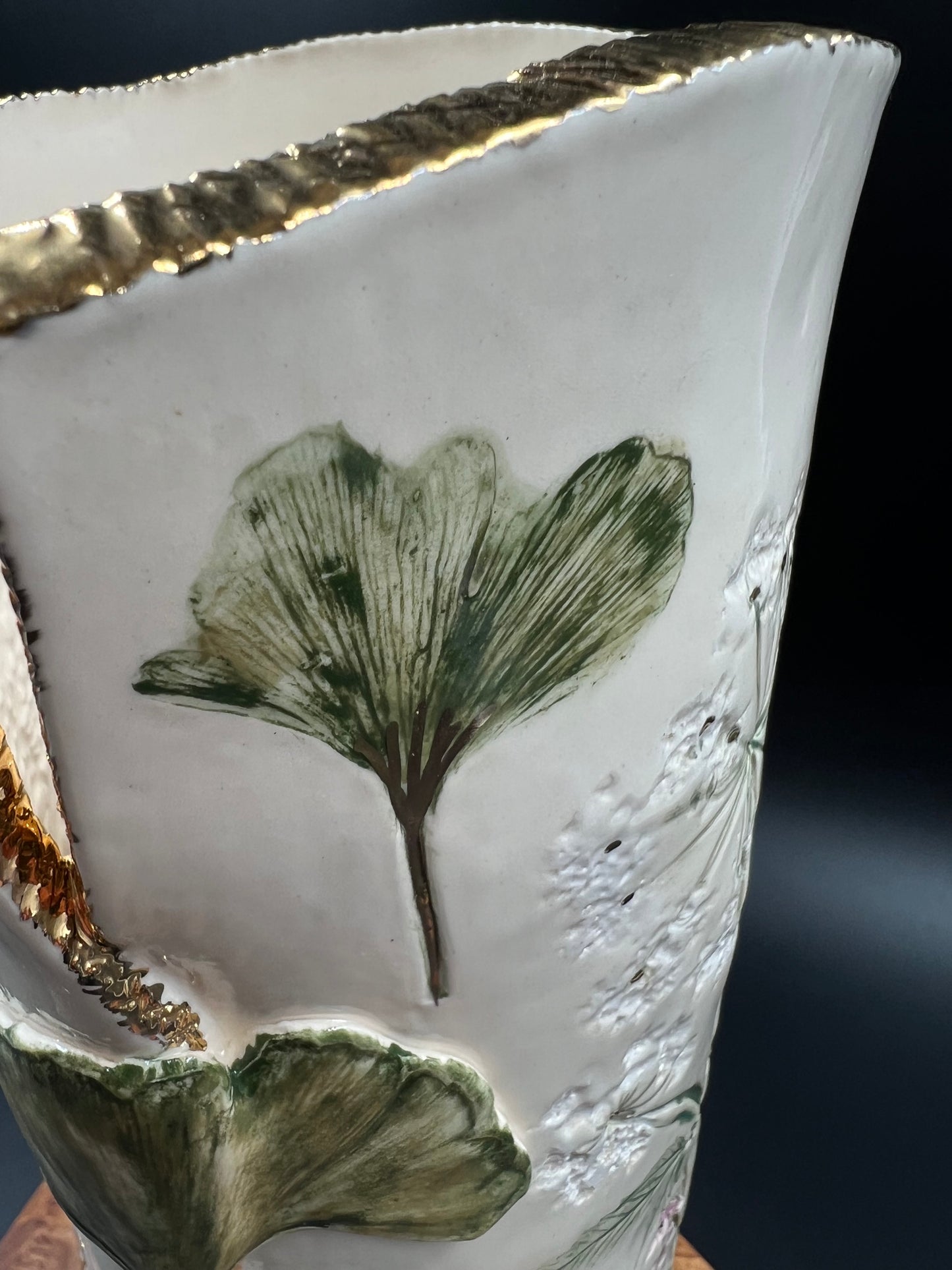 Wildflower and GInkgo Porcelain Ceramic Vase with Gold Accents