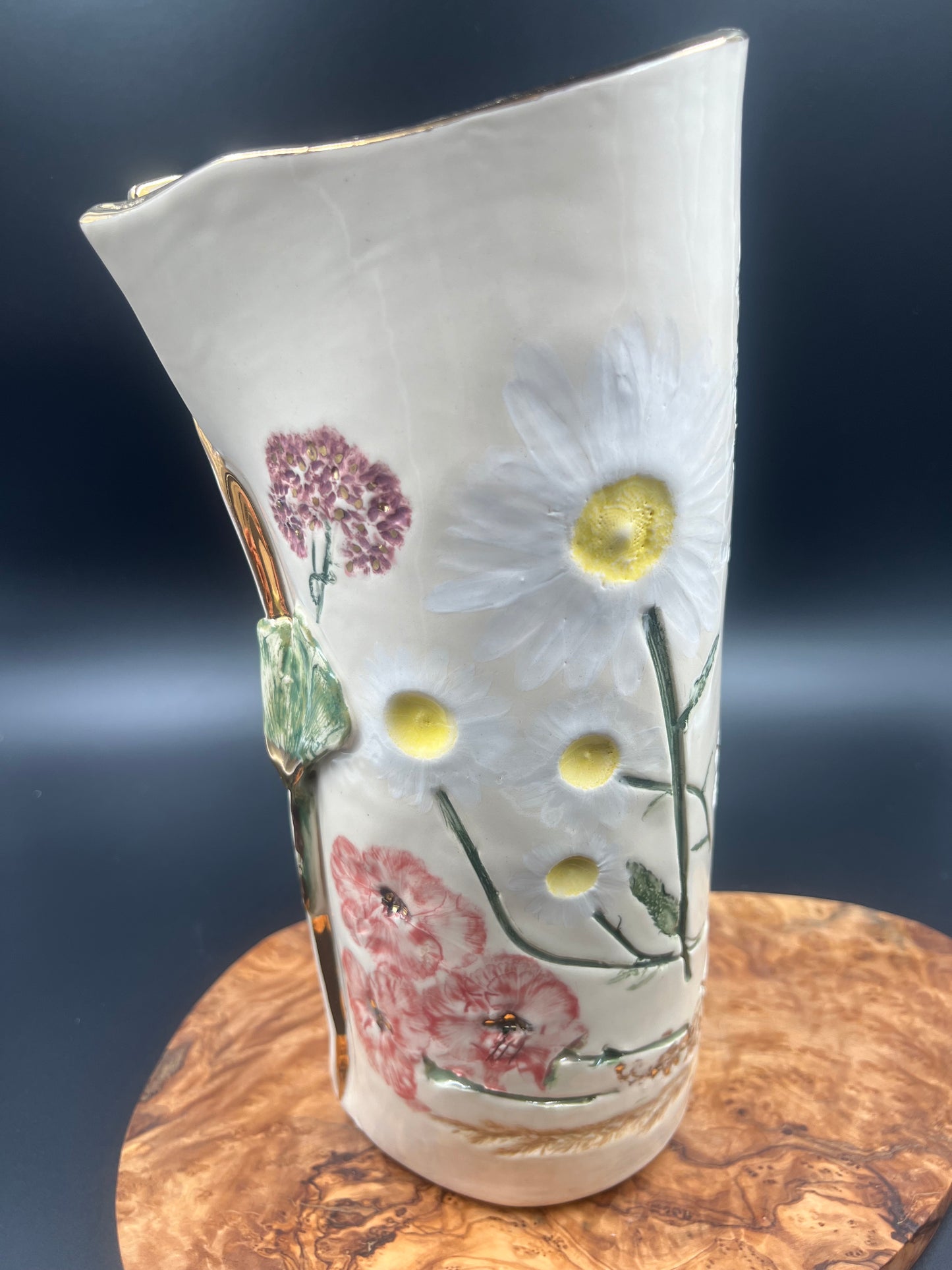 Ginkgo and Wildflower Vase with gold accents