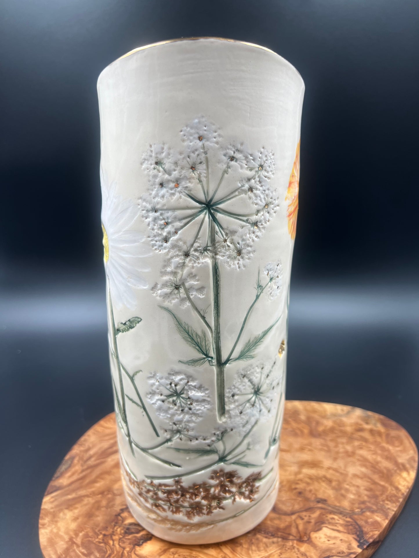 Ginkgo and Wildflower Vase with gold accents