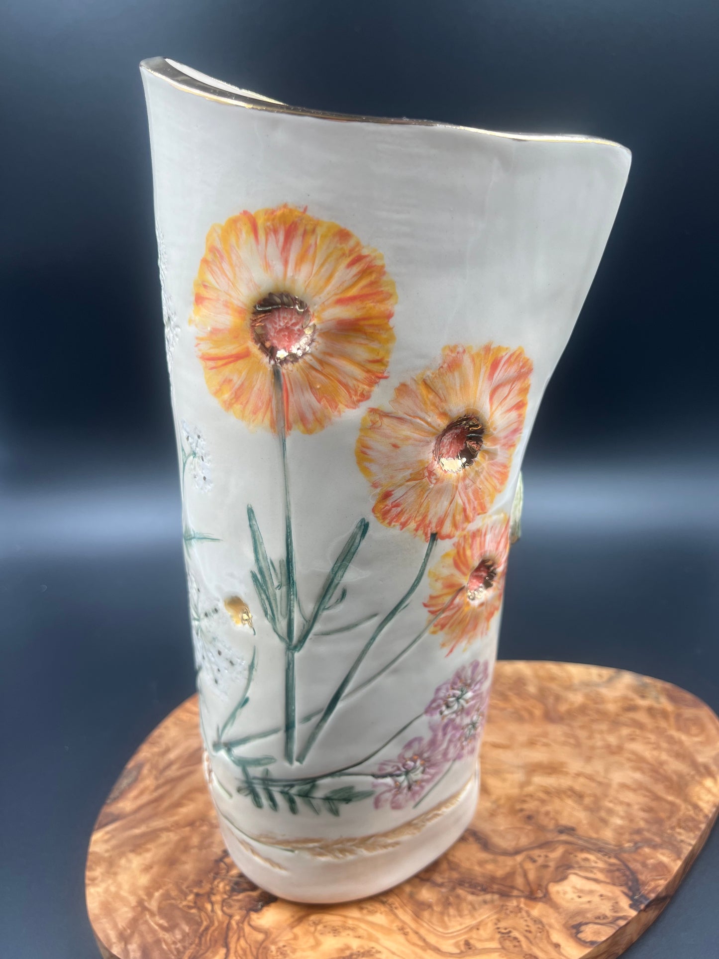 Ginkgo and Wildflower Vase with gold accents