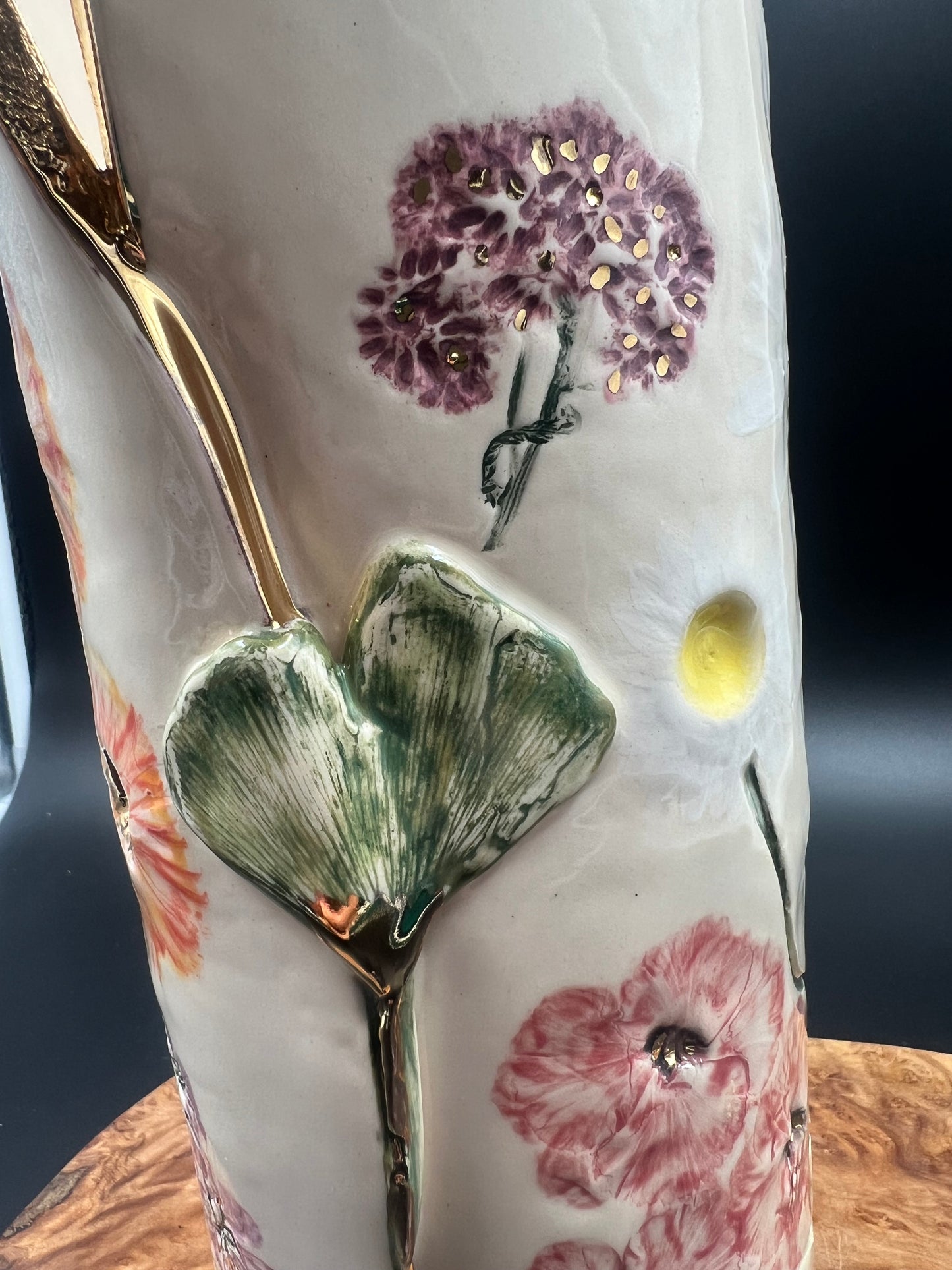 Ginkgo and Wildflower Vase with gold accents