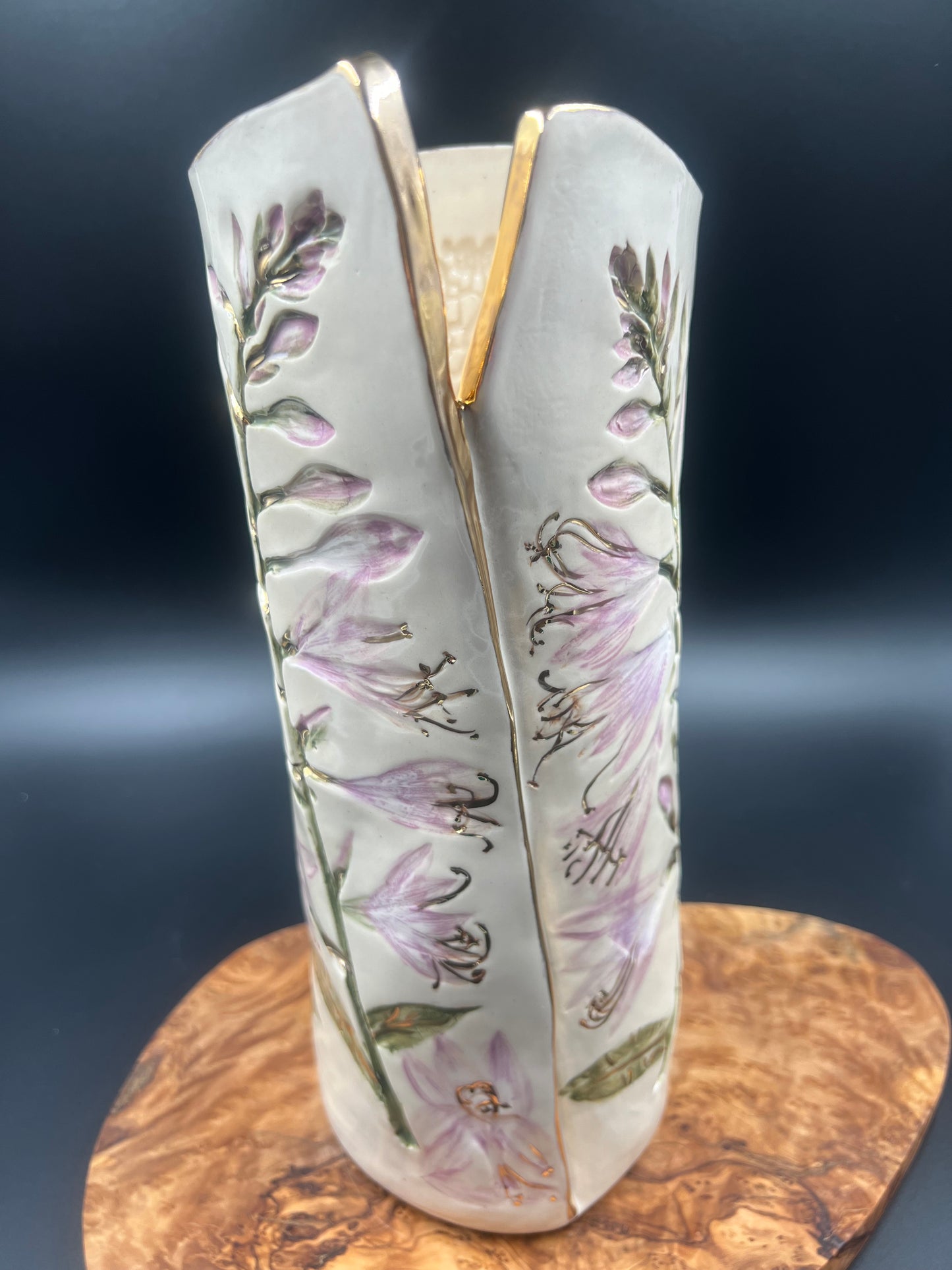 Hosta Vase with Gold Accents