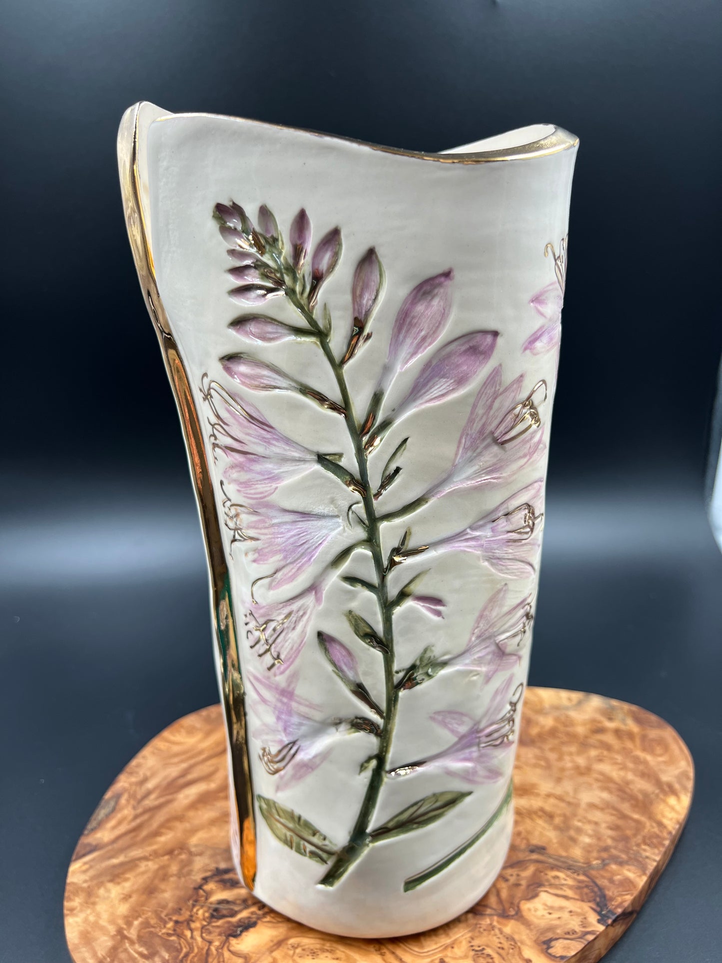 Hosta Vase with Gold Accents