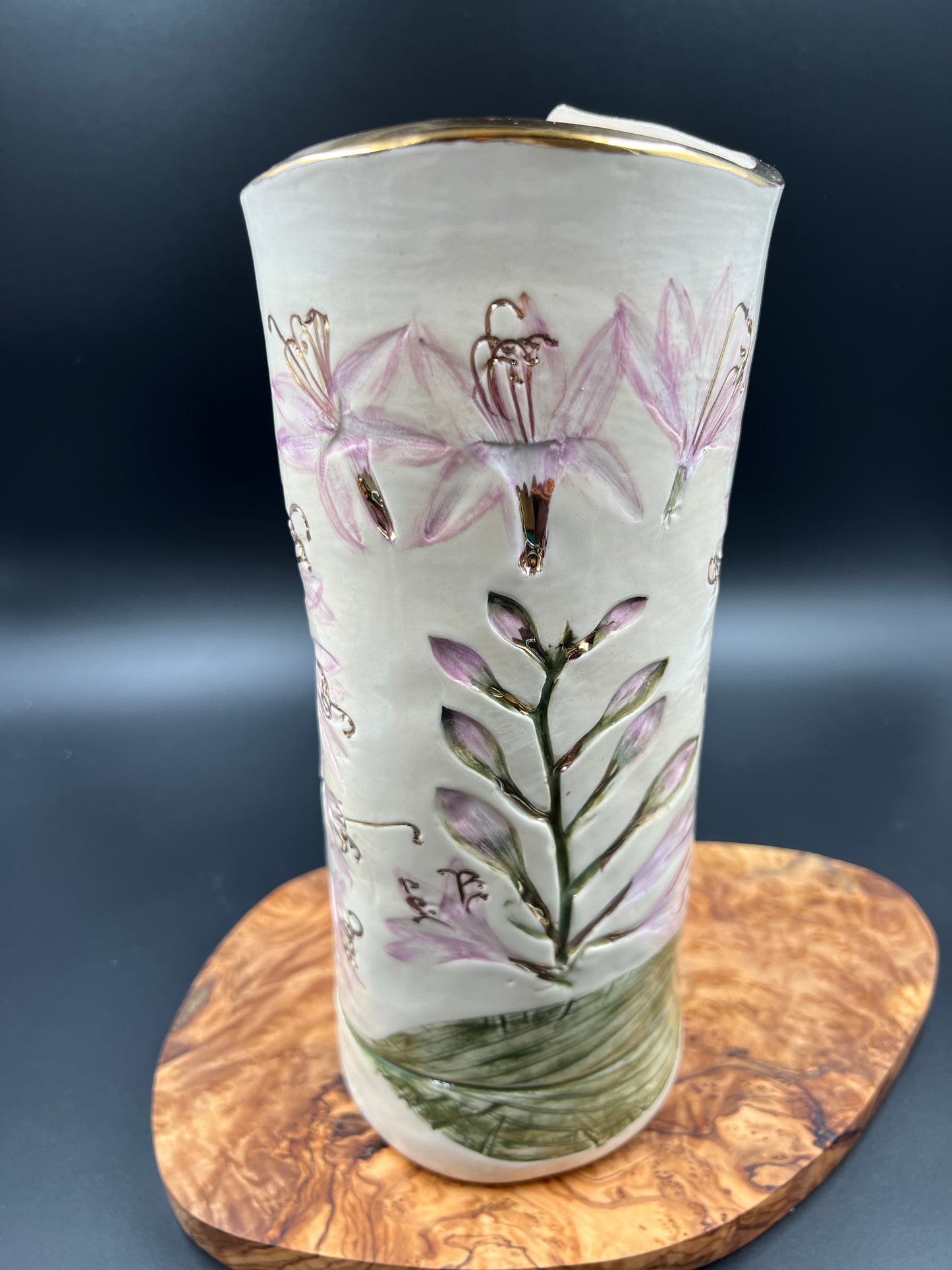 Hosta Vase with Gold Accents