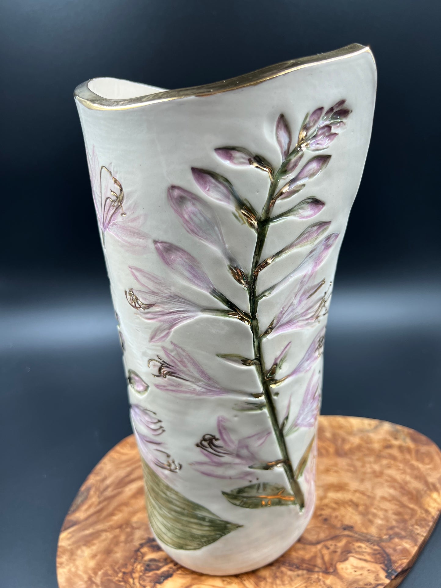 Hosta Vase with Gold Accents