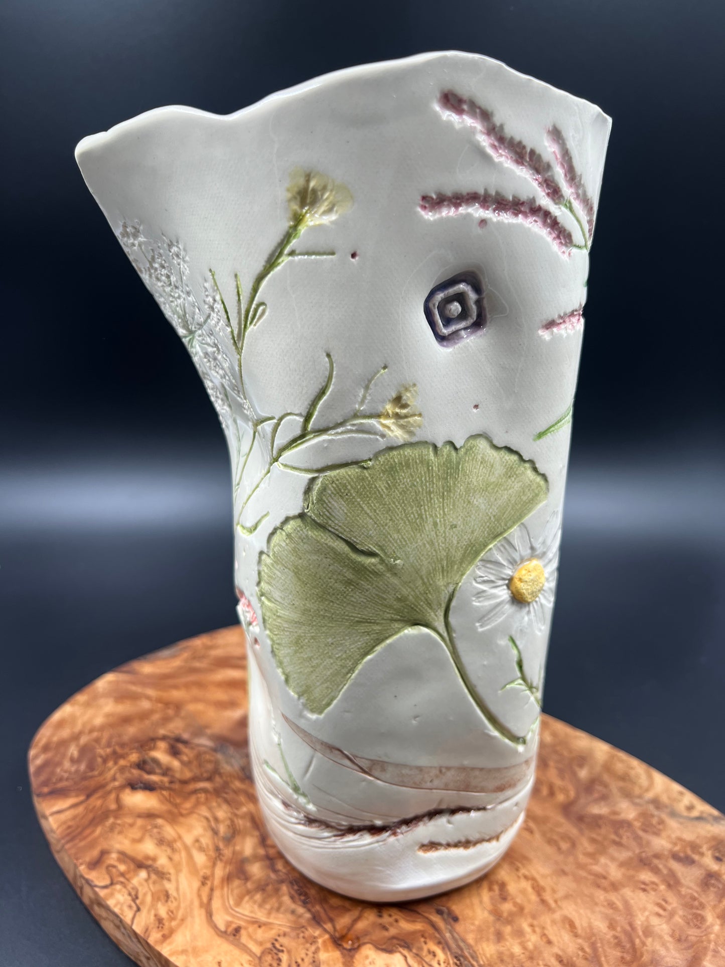 Wildflower and Antique Crochet Ceramic Vase