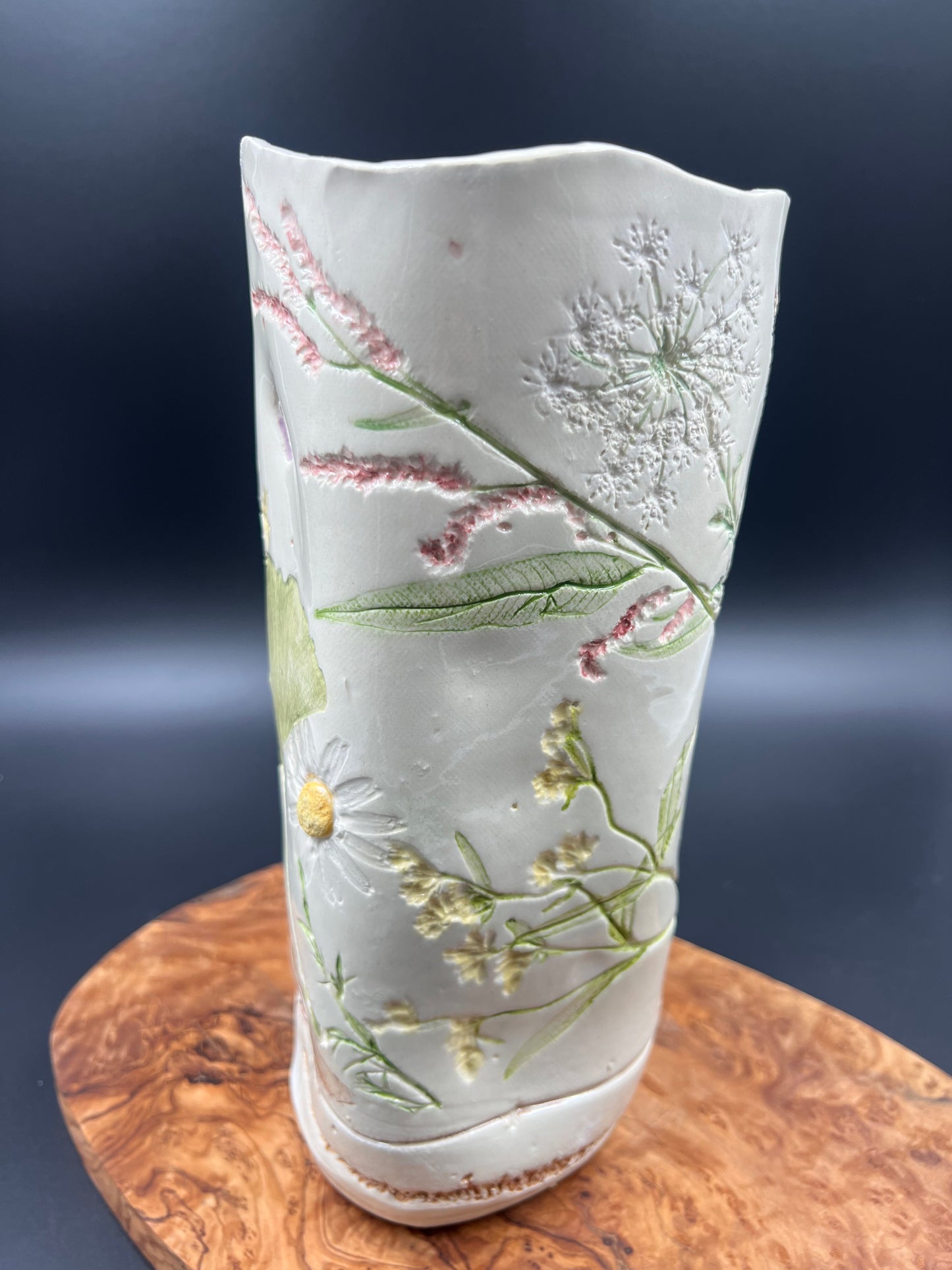 Wildflower and Antique Crochet Ceramic Vase
