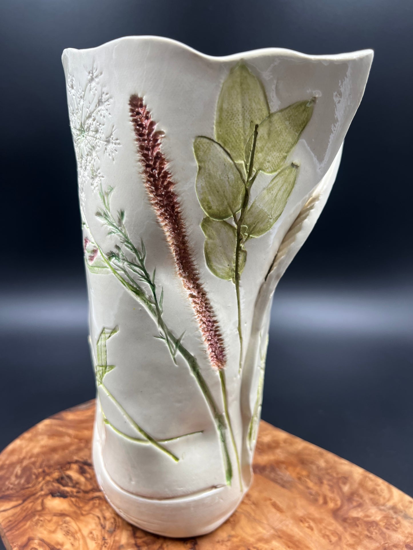 Wildflower and Antique Crochet Ceramic Vase