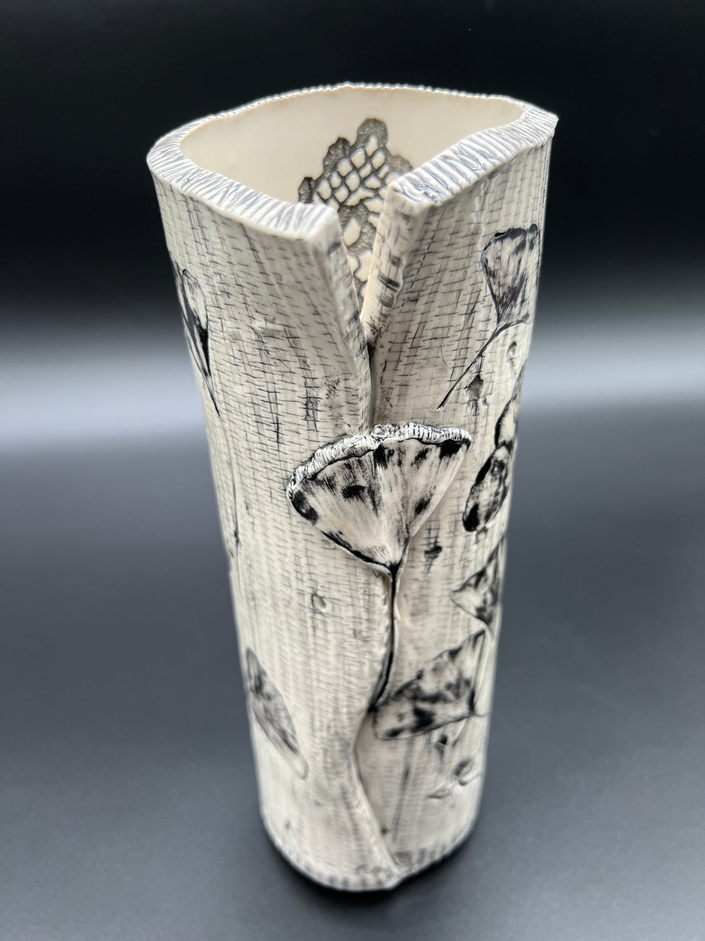 Black Wash Birch and Ginkgo Vase