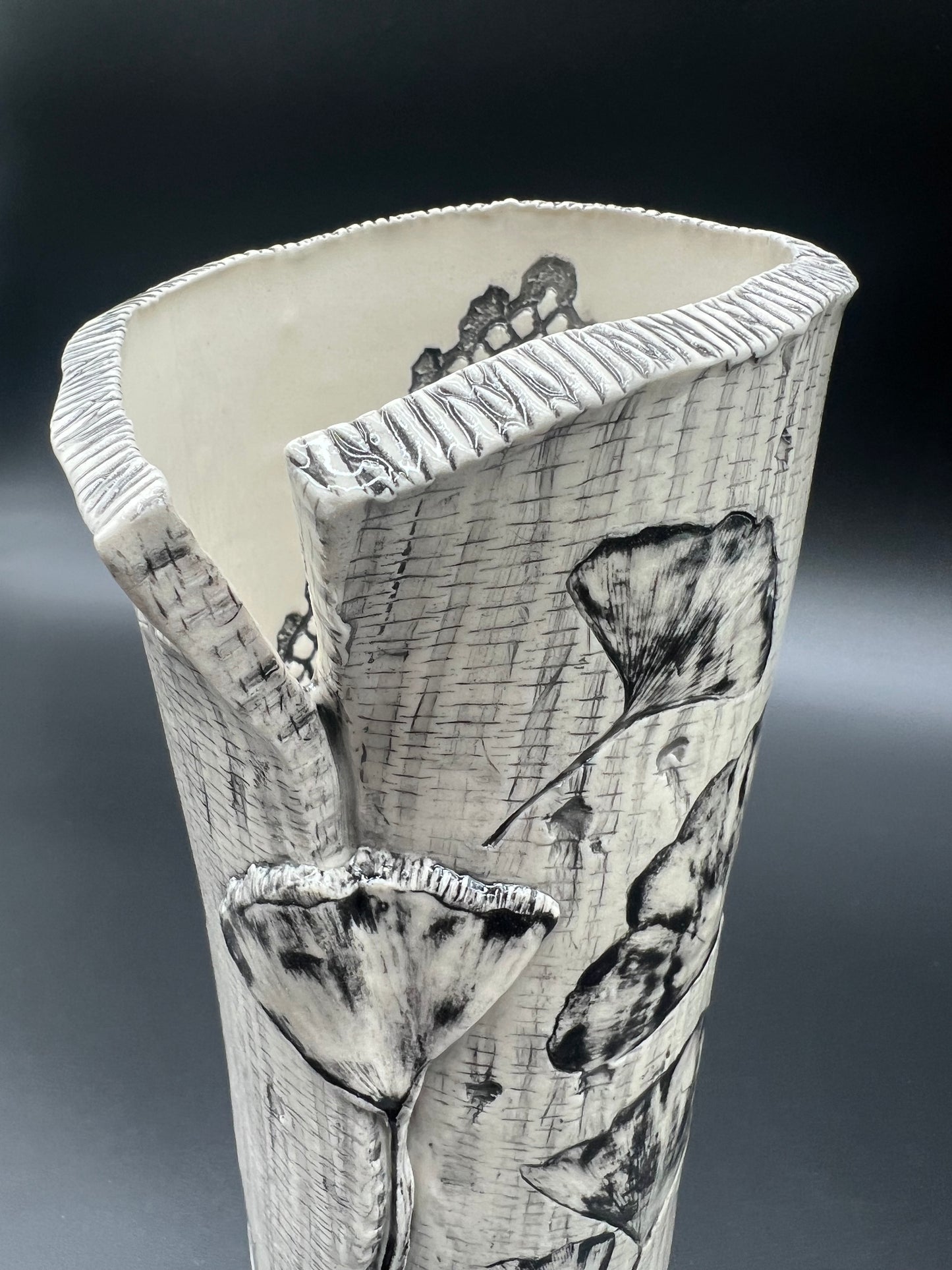 Black Wash Birch and Ginkgo Vase