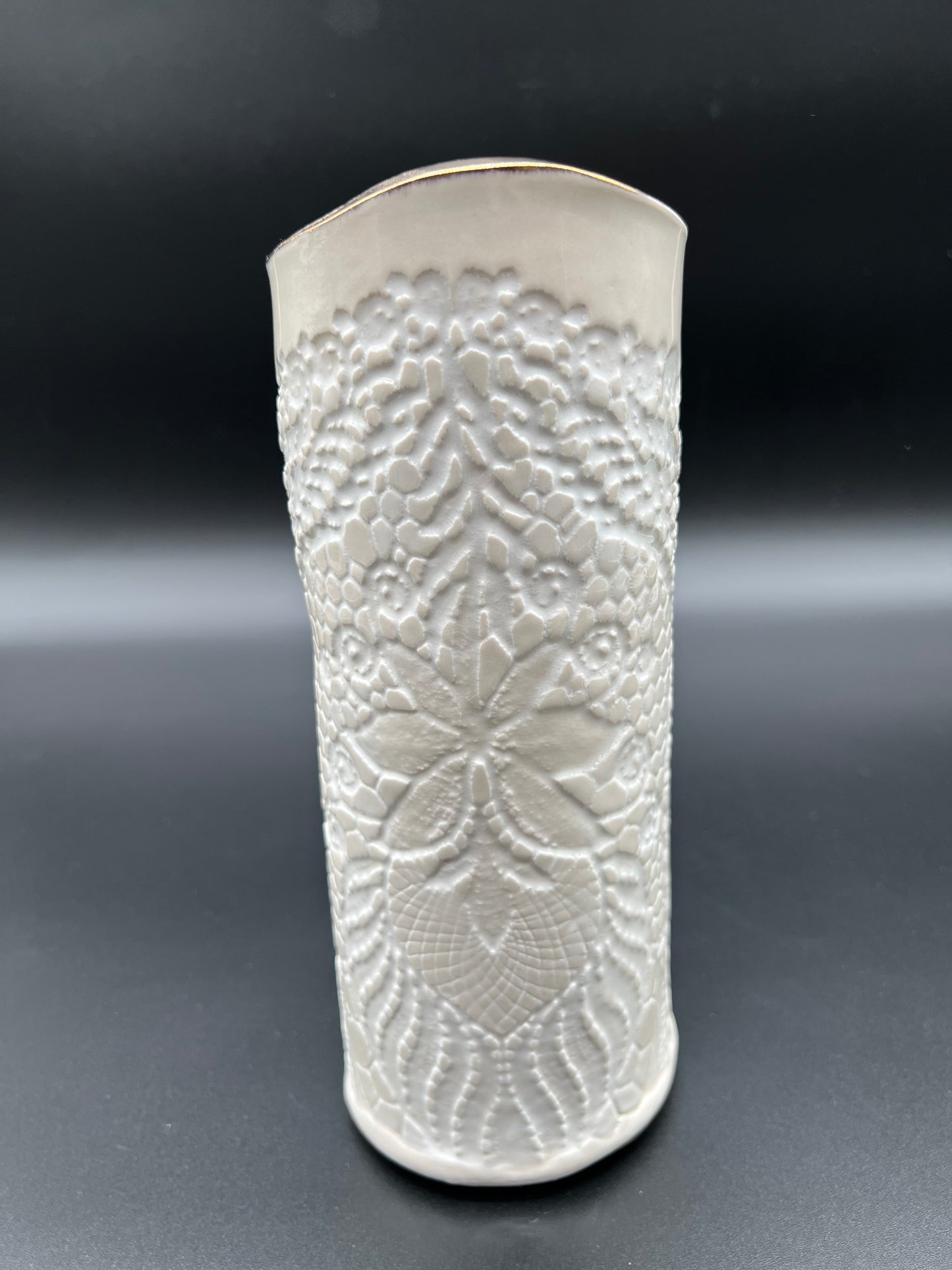 Antique Crochet and Gold Flower and Lace Vase