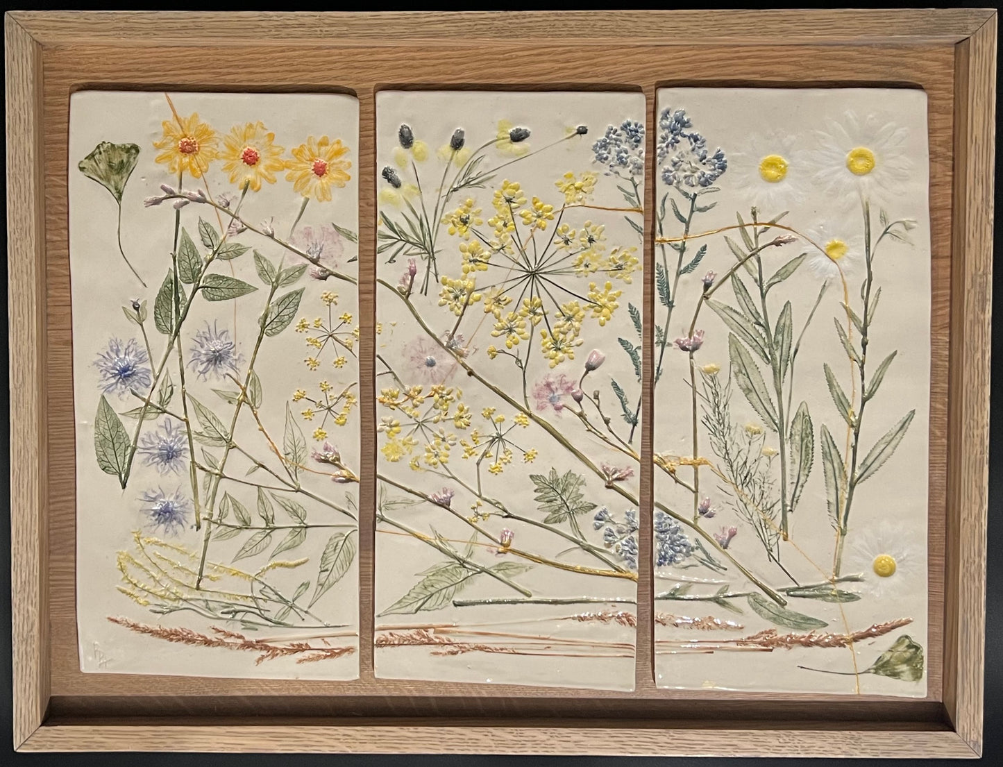 Wildflower Ginkgo Triptych Color with Kintsugi