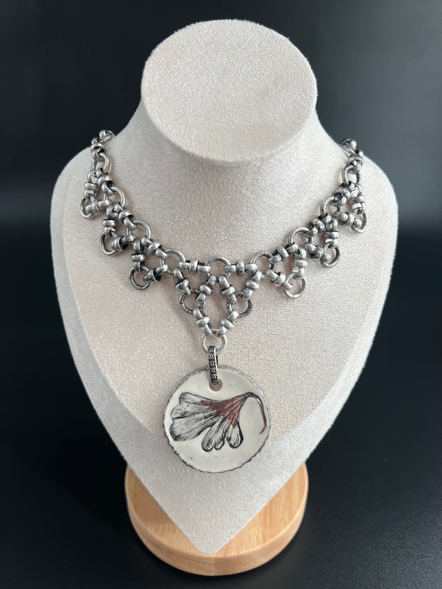 Silver Distressed Ginkgo Necklace