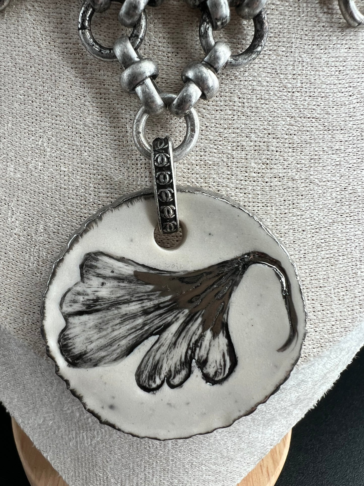 Silver Distressed Ginkgo Necklace