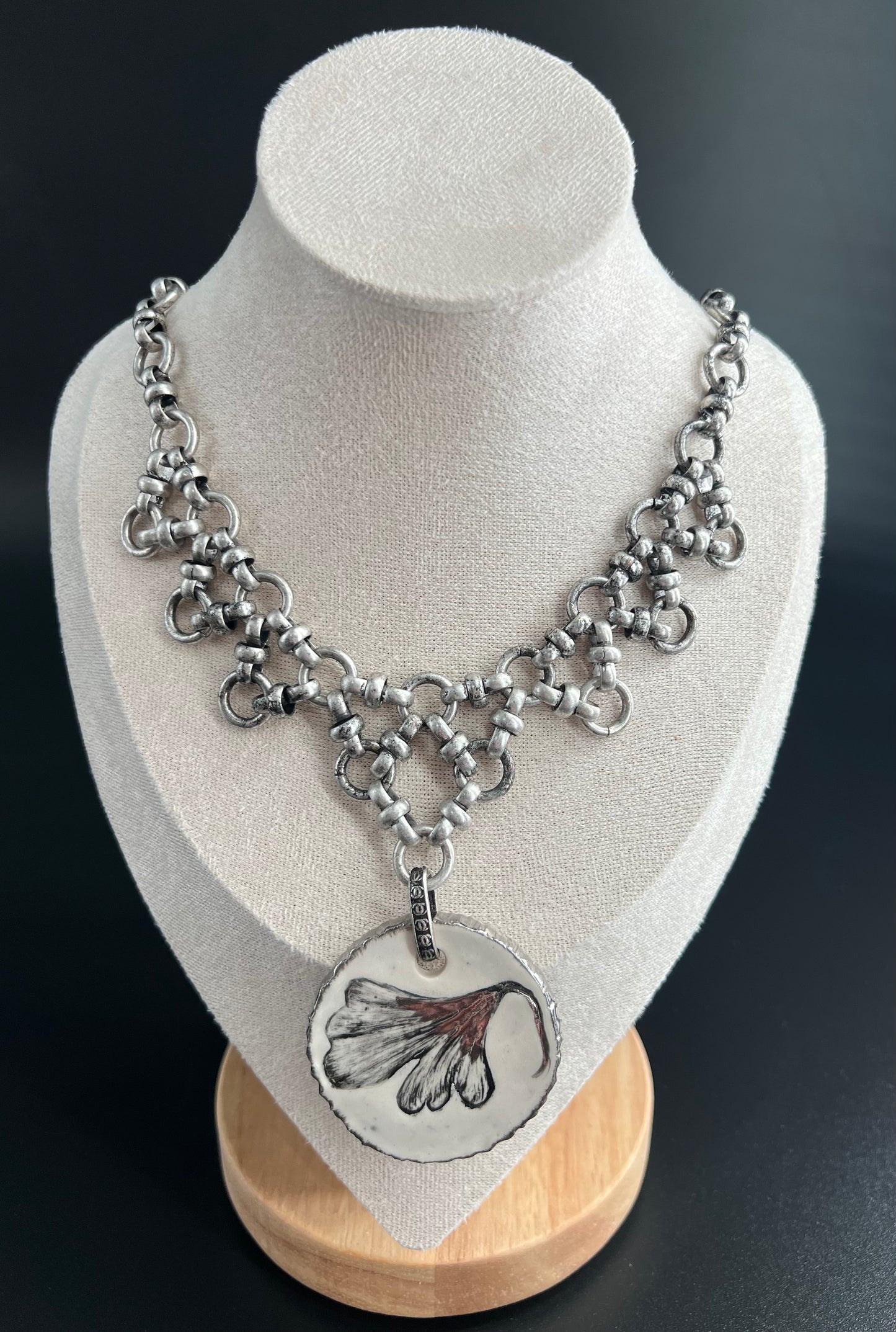 Silver Distressed Ginkgo Necklace