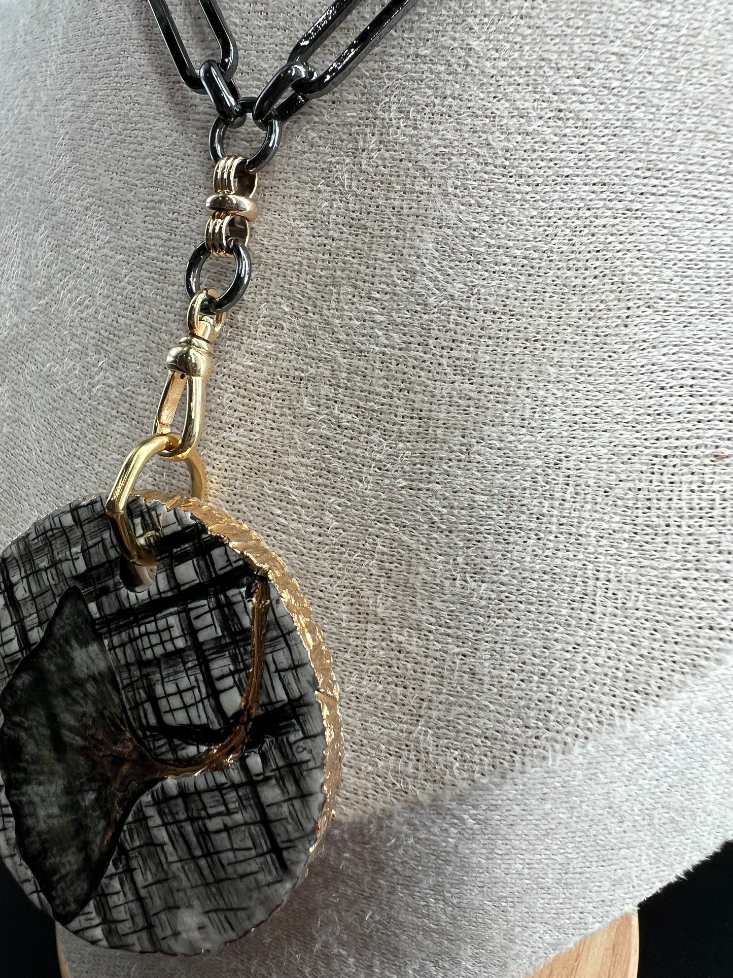 Oxidized Silver and Gold Ginkgo Necklace