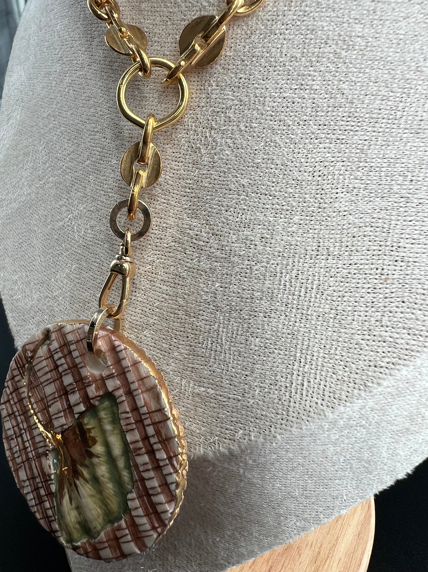 Sepia Ginkgo Gold Disc Necklace