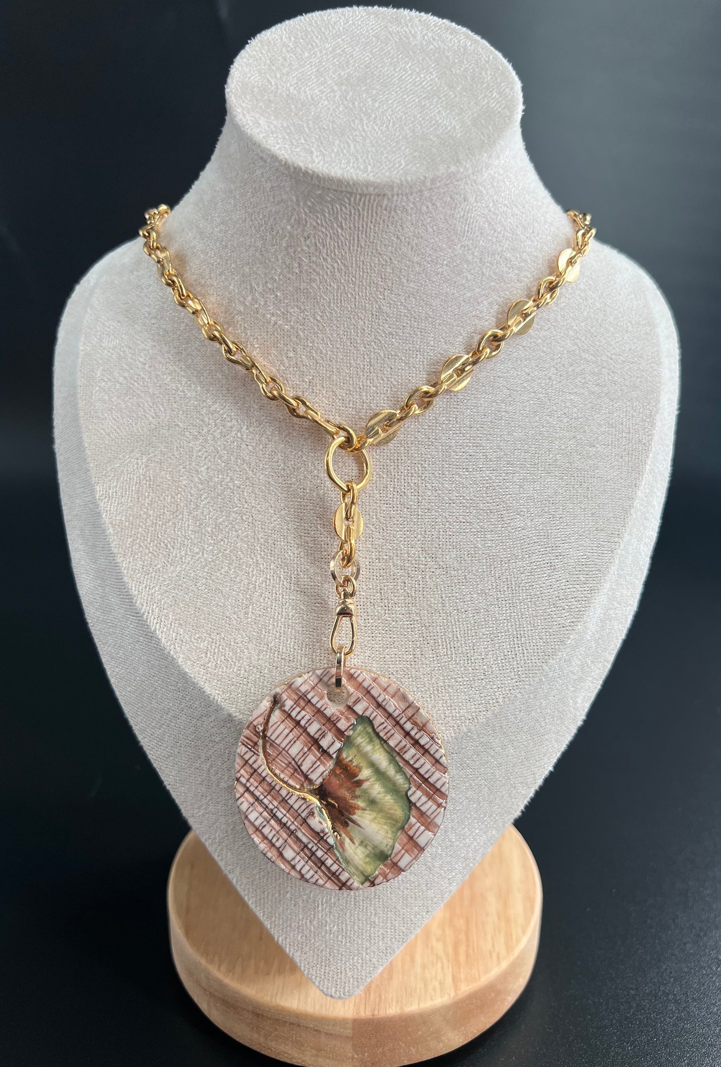 Sepia Ginkgo Gold Disc Necklace