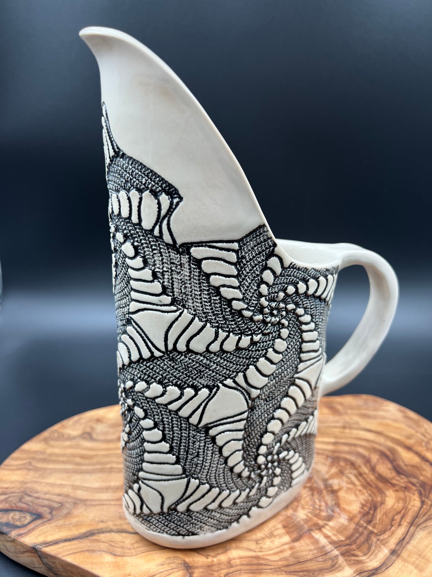 Black lace pitcher with black lace interior