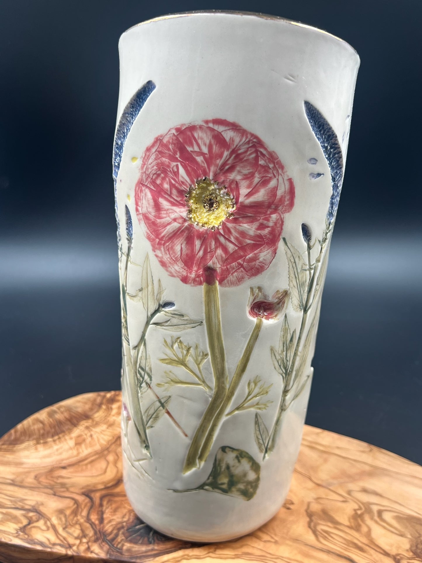 Color floral vase with cascading flowers, tall