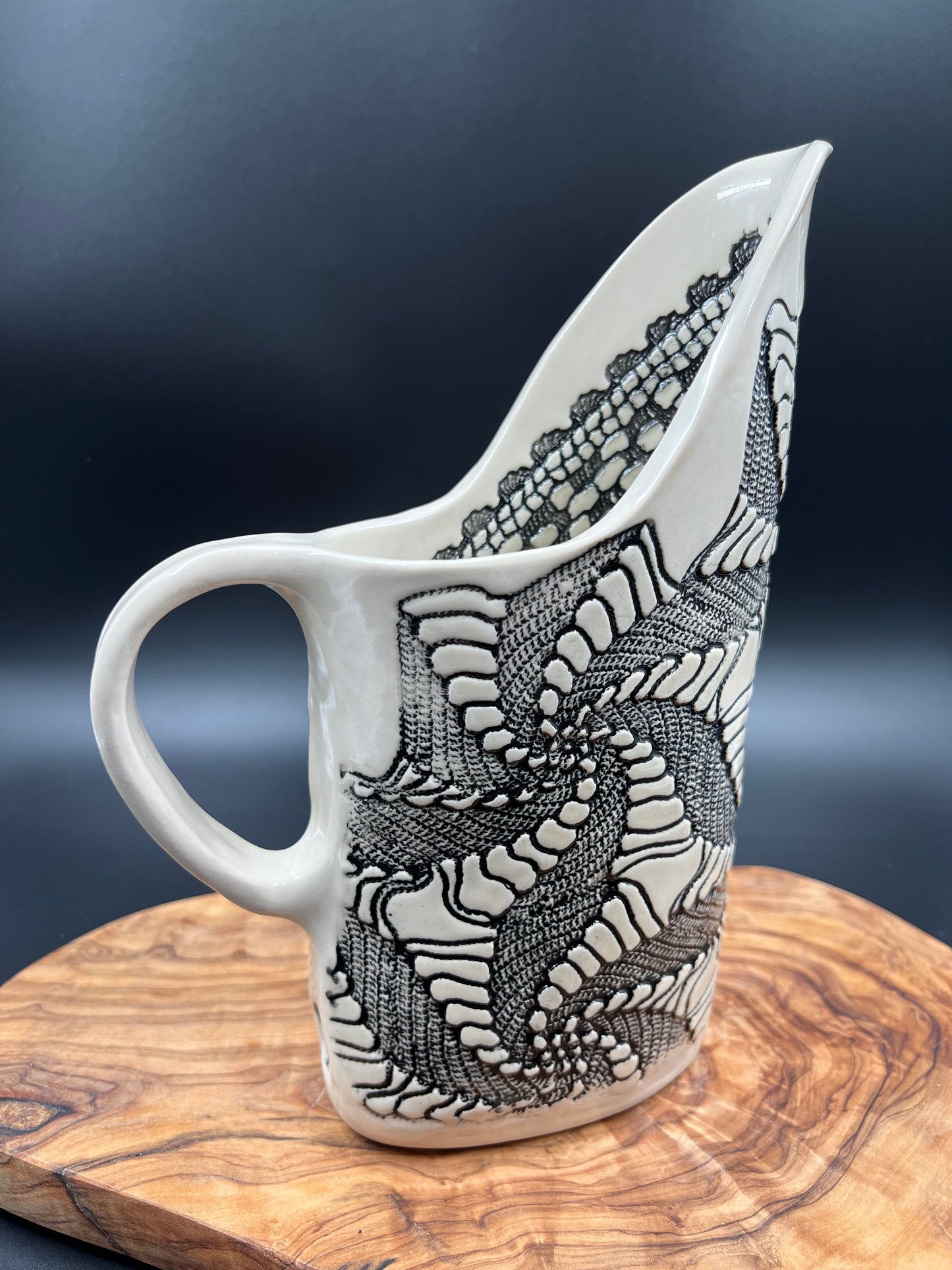 Black lace pitcher with black lace interior