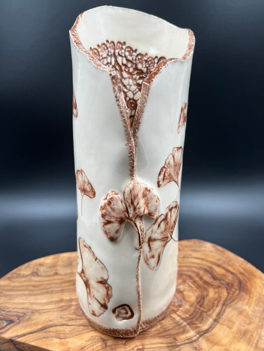 Sepia vase with sepia lace interior, tall