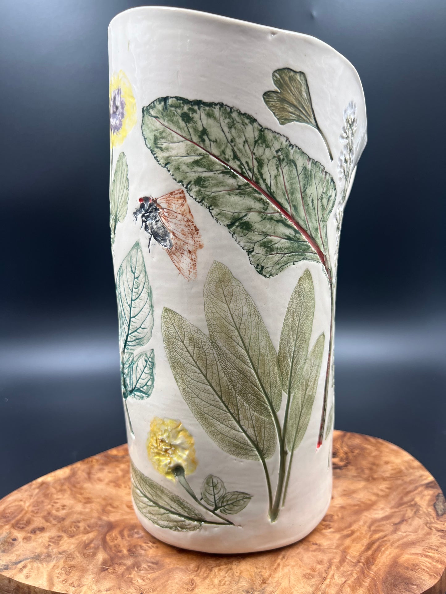 Herb and Cicada Ceramic Vase