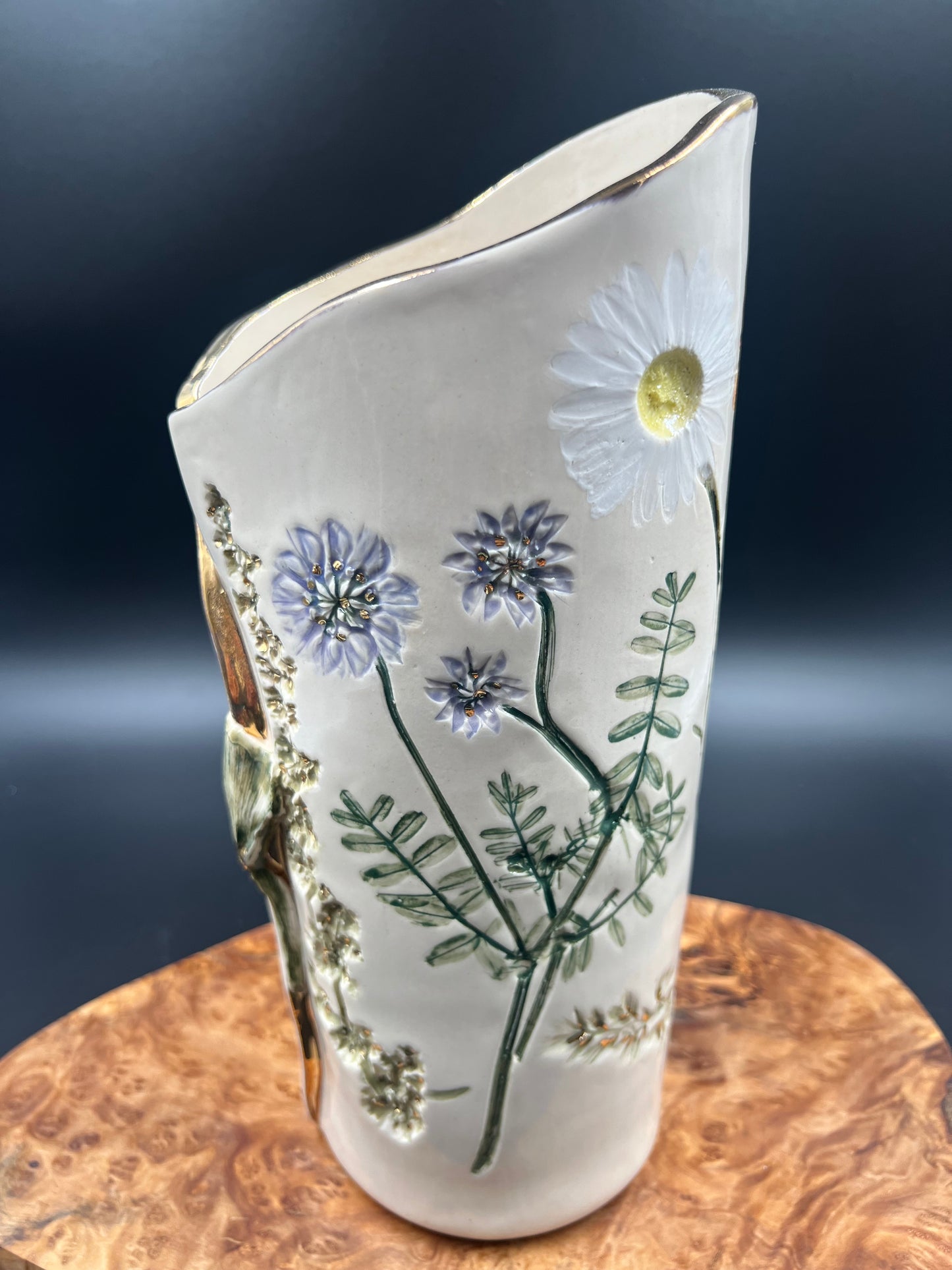 Wildflower and Ginkgo Color Vase with Gold Accent