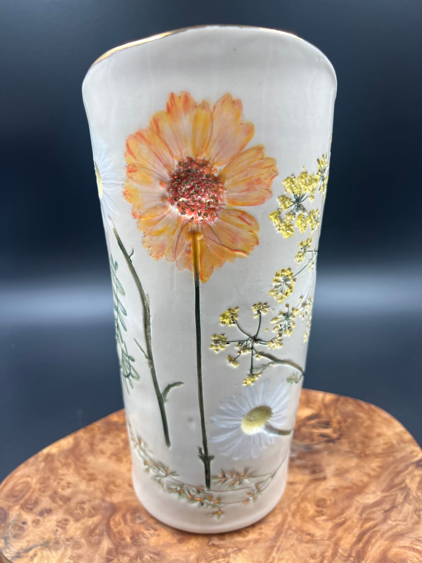 Wildflower and Ginkgo Color Vase with Gold Accent