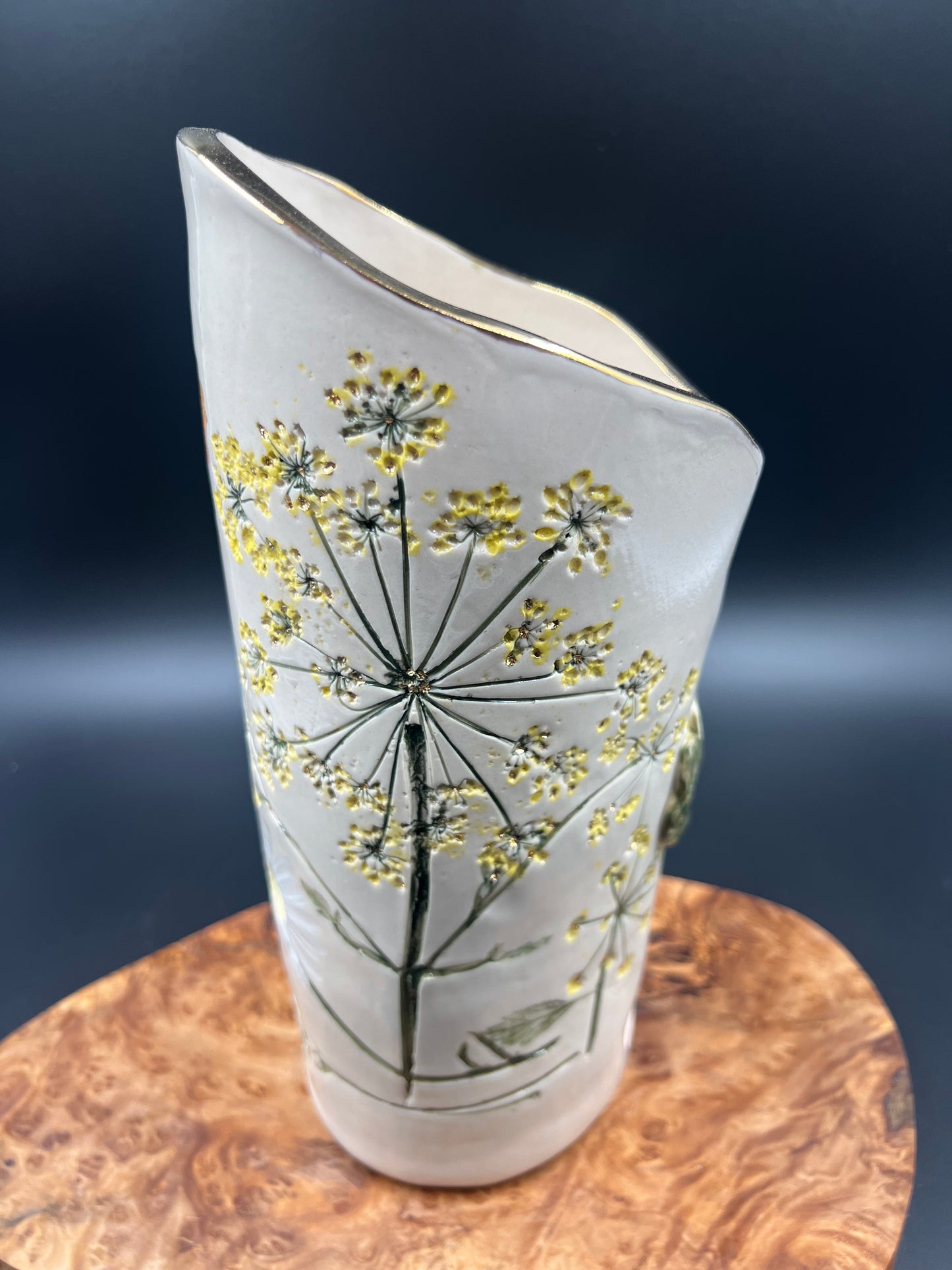 Wildflower and Ginkgo Color Vase with Gold Accent