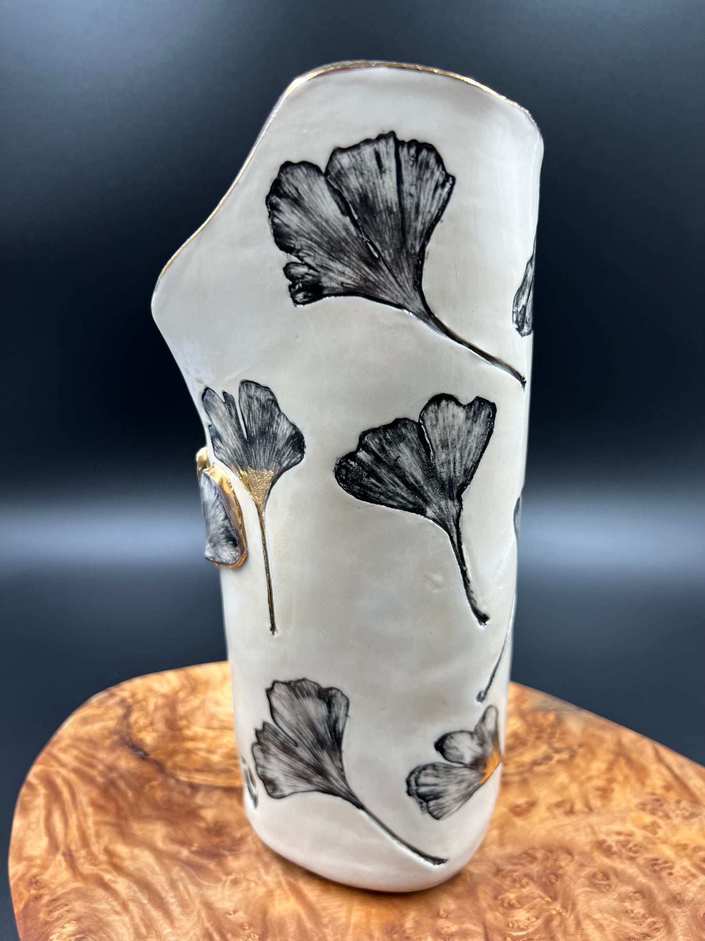 Ginkgo Black Wash with Gold Vase