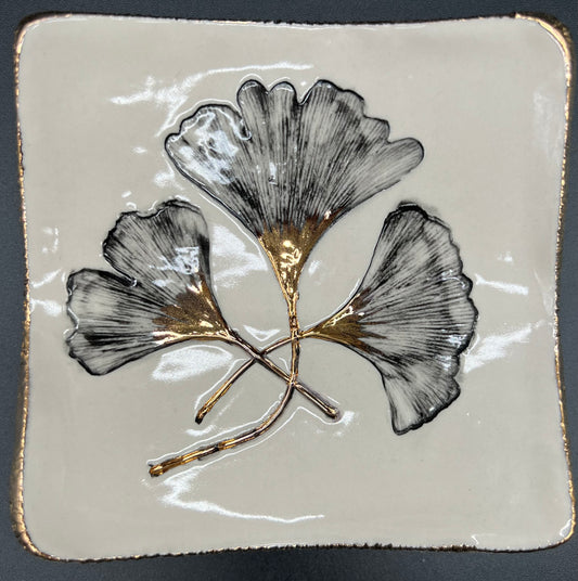 Ginkgo Footed Black, Cream and Gold Tray